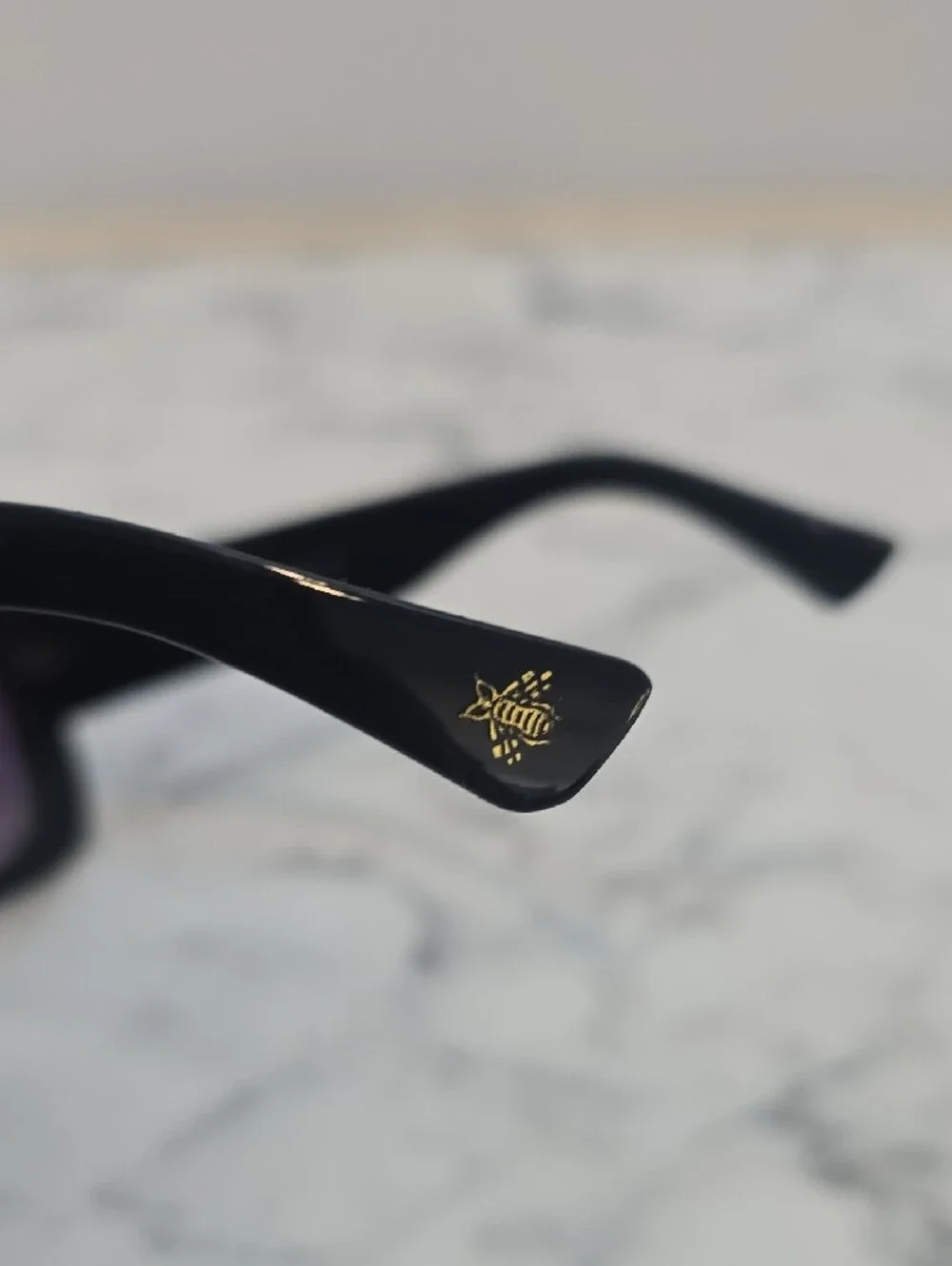 Gucci Black Square Sunglasses with Gold GG Emblem and Gradient Lenses